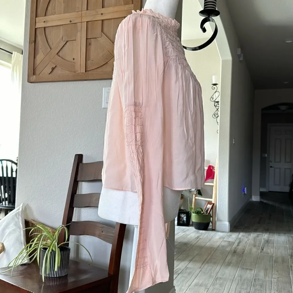 NWOT Free People Smocked In Time Top Ruffled High Neck Long Sleeves XS Feminine